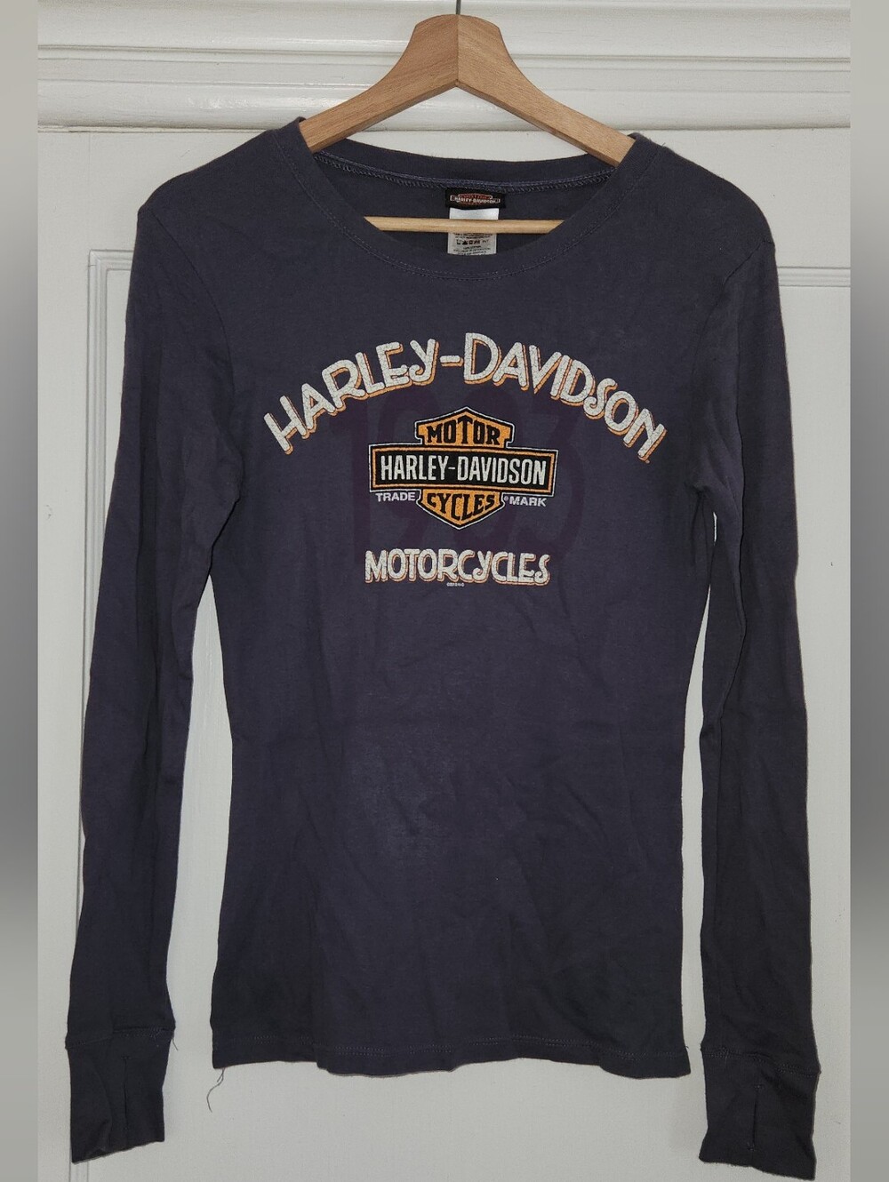 Harley-Davidson Womens Long Sleeve Navy Blue Logo Tee